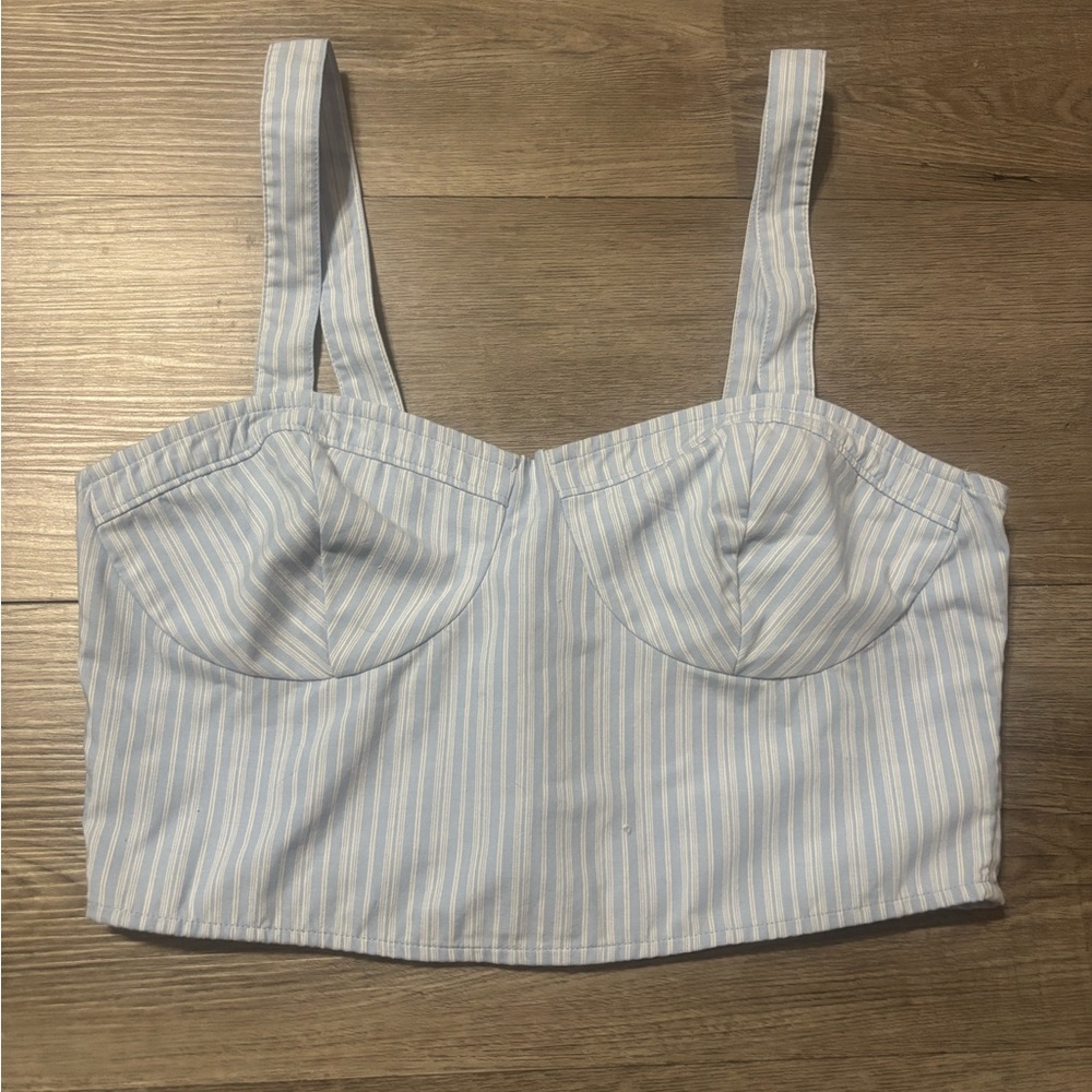 Hollister Blue and White Striped Crop Top
